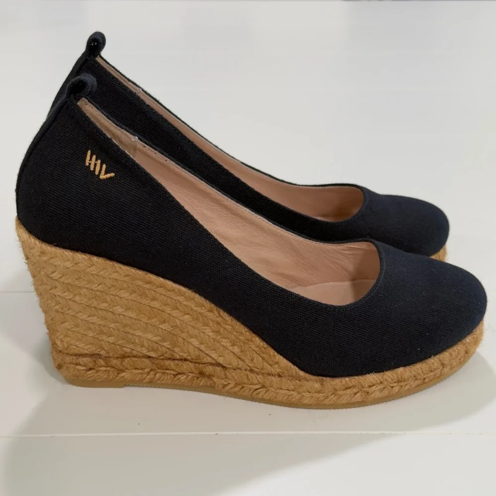 Viscata Barcelona Navy Blue Canvas Espadrille Wedges Made in Spain Size 41 US 10
